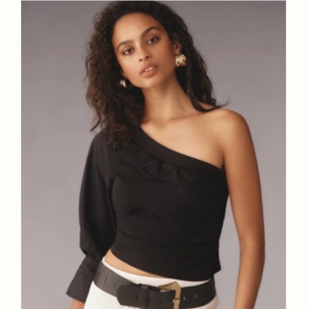Elegant Black One-Shoulder Puff Sleeve Top